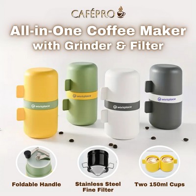 CafePro: Portable All-in-One Coffee Maker with Grinder & Filter